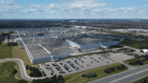 Aerial view of Stellantis Brampton Assembly; image credit: Unifor