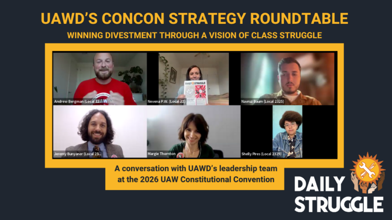 A screen capture of UAWD's 2026 ConCon leadership team during their roundtable discussion