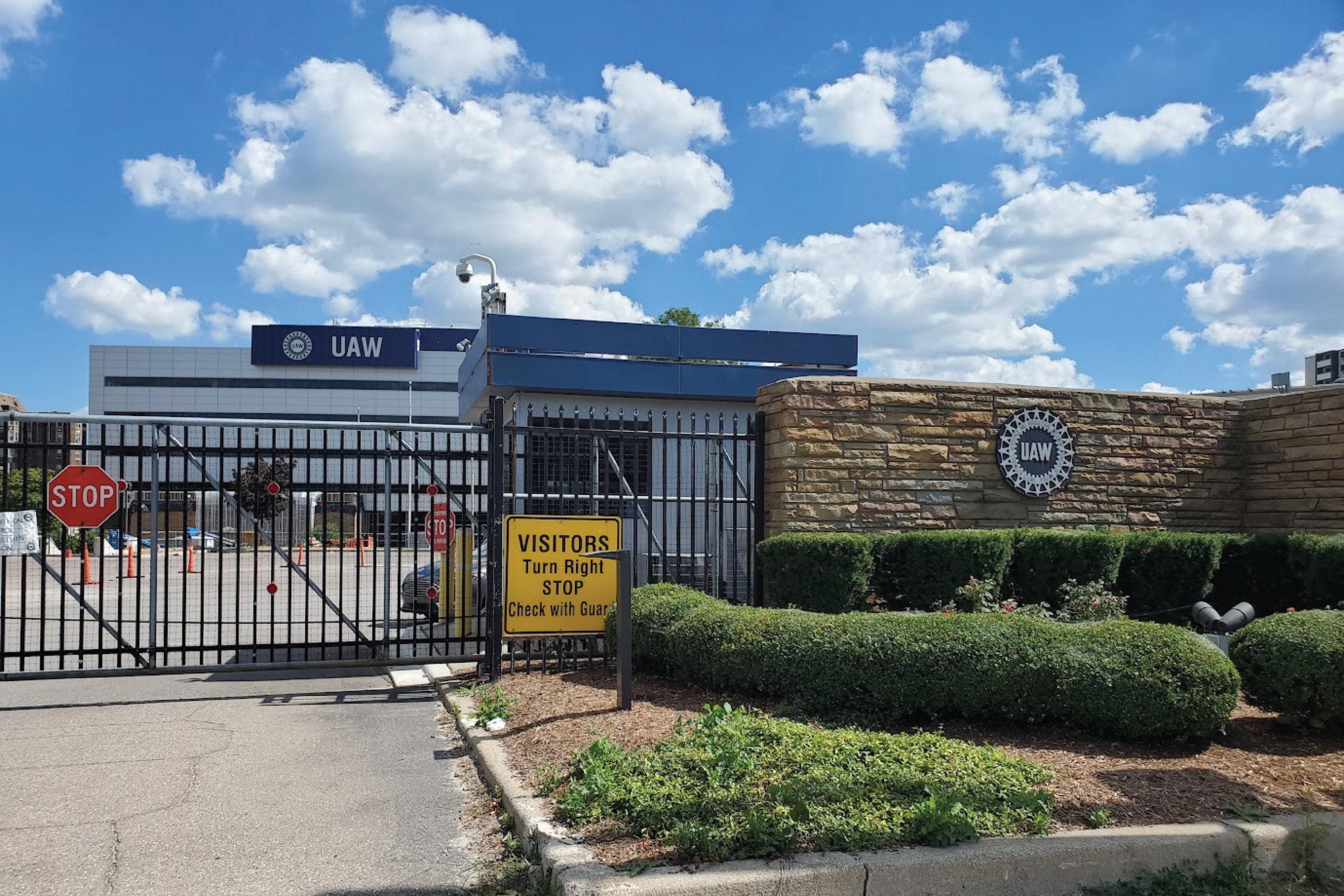 The front entrance of Solidarity House, the UAW headquarters